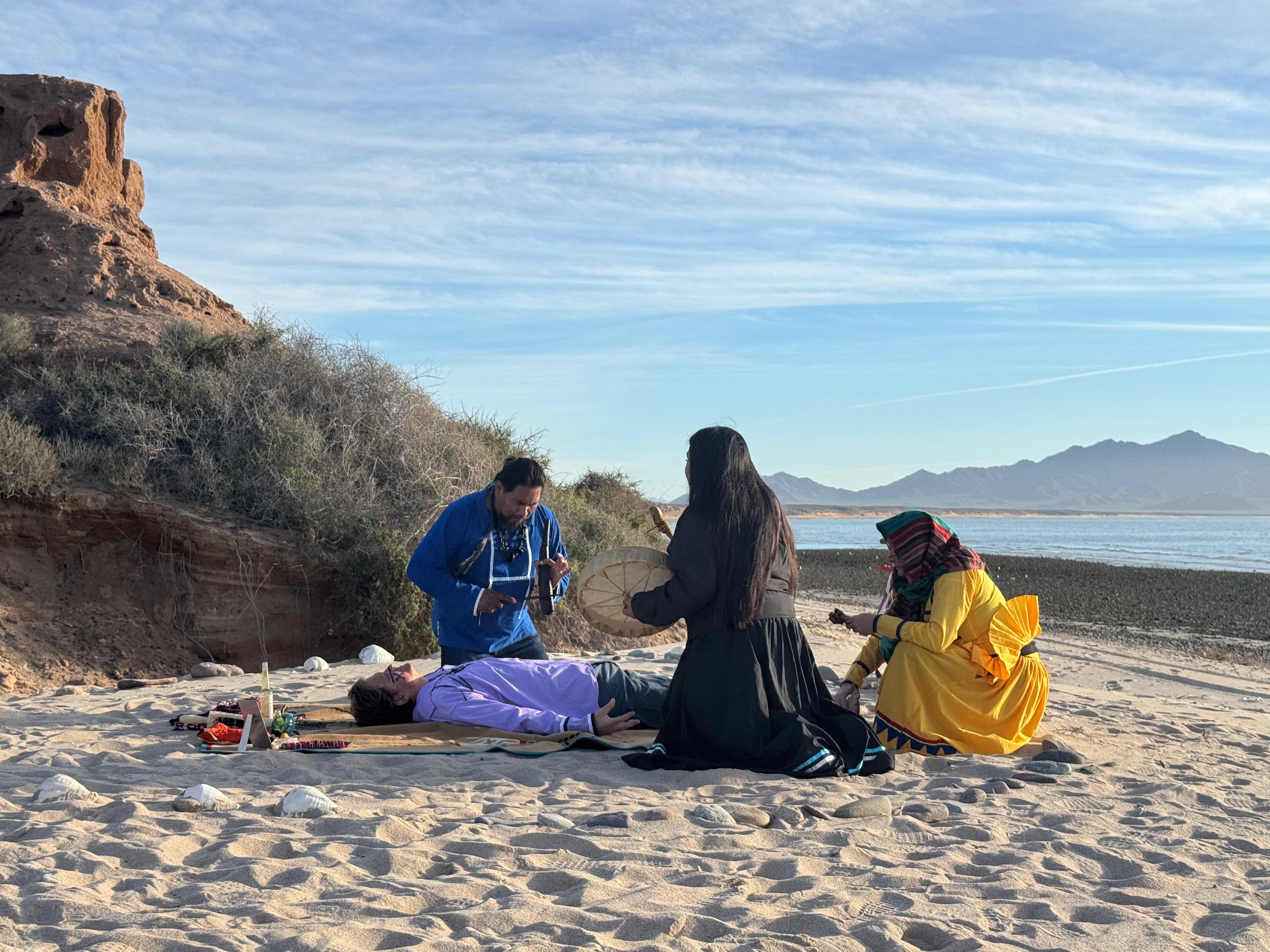 A private Bufo (Otac) ceremony held on the beach by the Sea of Cortez